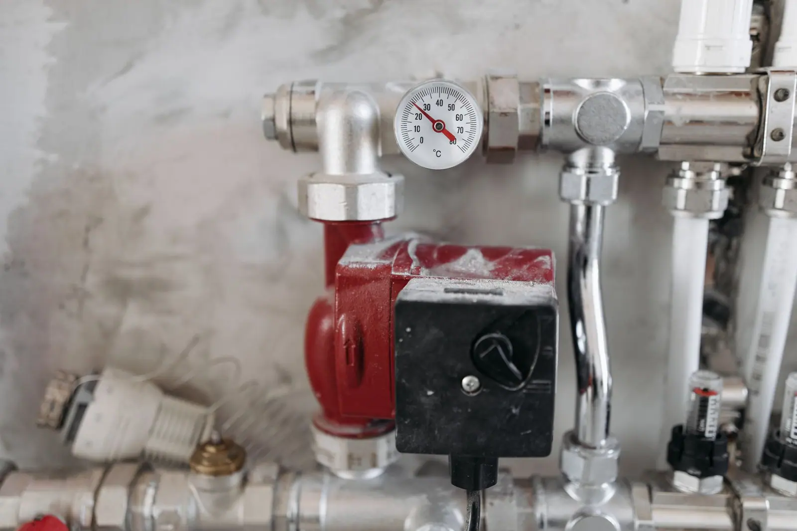 Pipework and valves in a domestic boiler room